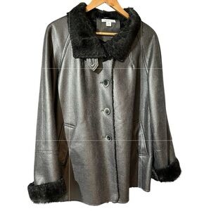 Gorgeous Metallic Faux Leather Fur Lined Relaxed Fit Jacket Pewter $230